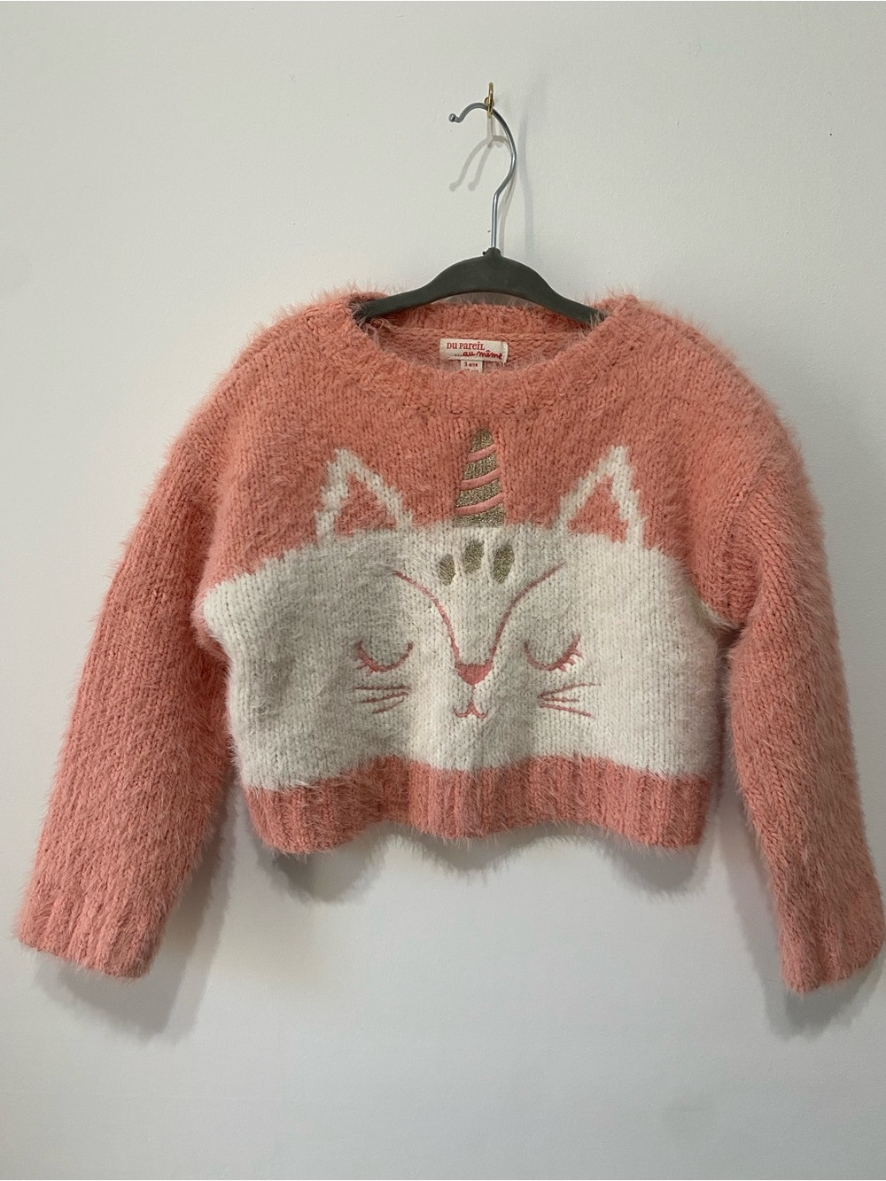 Pink Fuzzy Cat Unicorn Sweater - Children’s Cozy Pullover